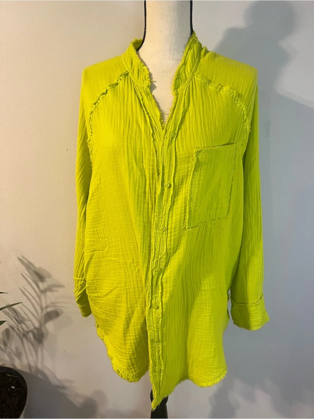 aerie Neon Lime Gauze Button-Front Swim Coverup - Picture 3 of 13